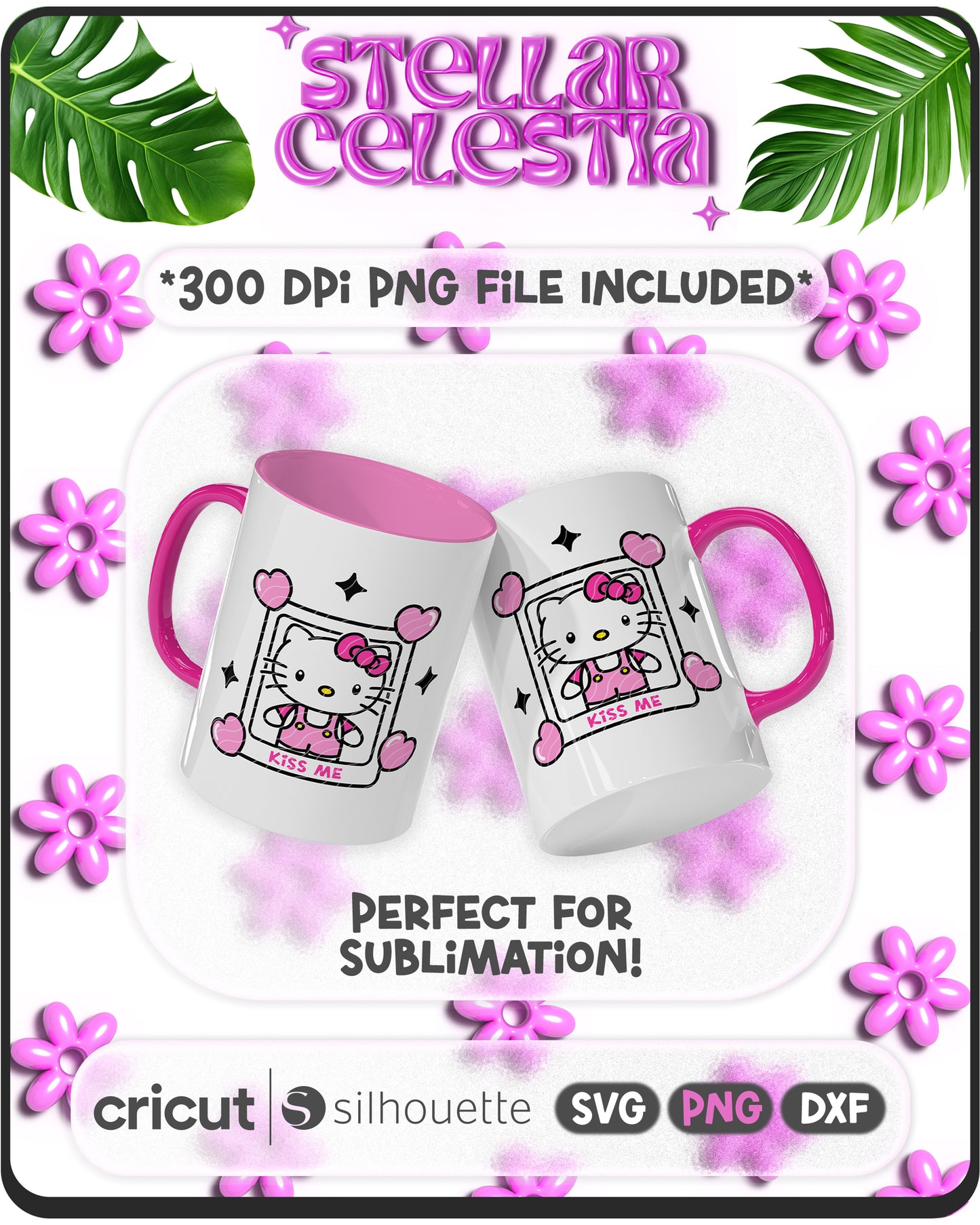 03 - Hello Kitty Kiss Me Frame Valentine’s Day SVG - Layered Kawaii Kitty Sanrio Valentine SVG Cut File for Cricut/Silhouette, Digital Download (SVG/PNG)