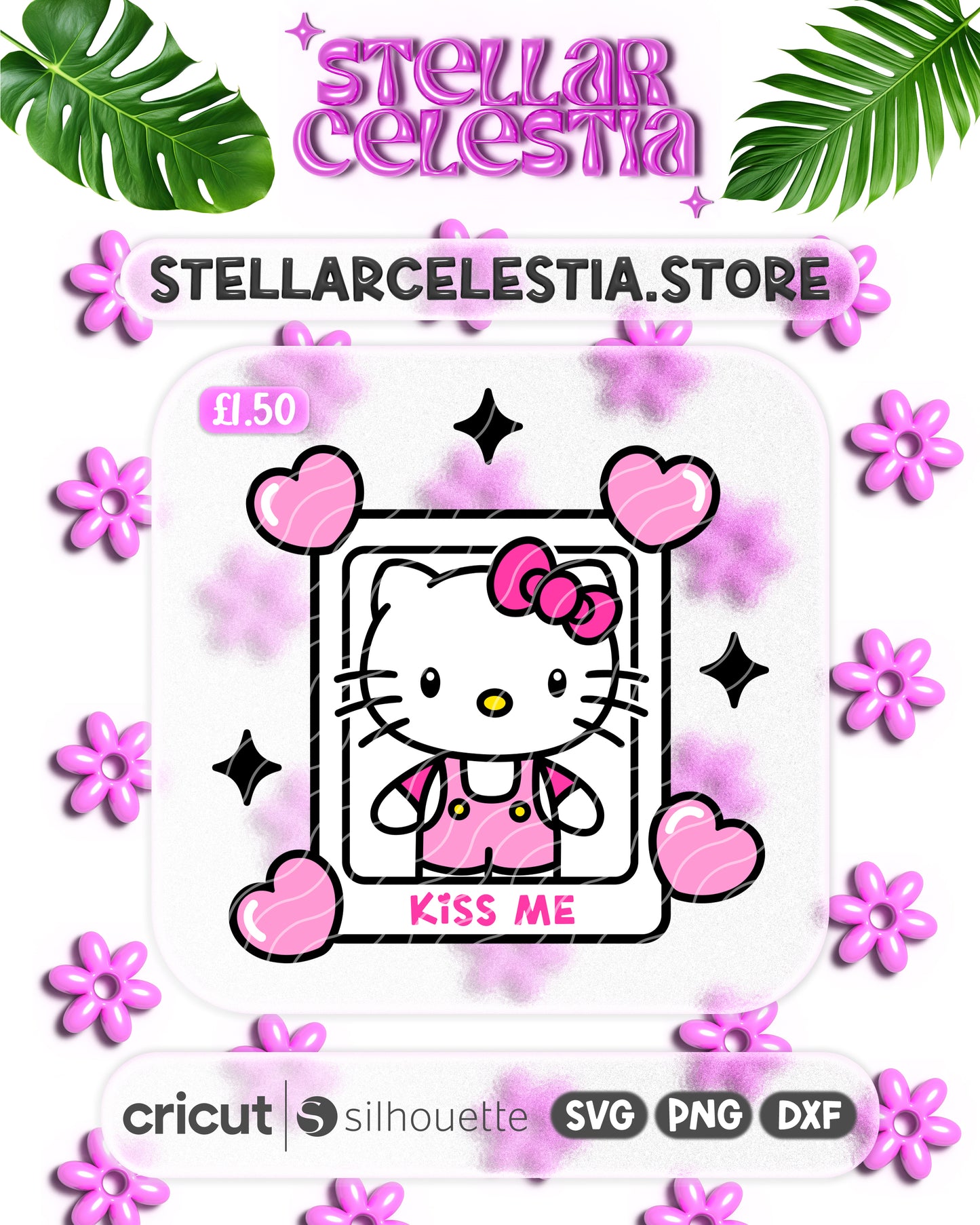 03 - Hello Kitty Kiss Me Frame Valentine’s Day SVG - Layered Kawaii Kitty Sanrio Valentine SVG Cut File for Cricut/Silhouette, Digital Download (SVG/PNG)
