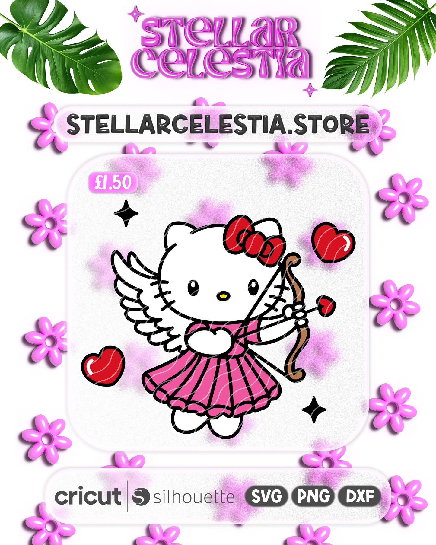 03 - Kawaii Kitty Valentine’s Day Cupid SVG - Layered Hello Kitty Sanrio with Bow & Heart Arrow Cut File for Cricut/Silhouette, Digital Download (SVG/PNG)