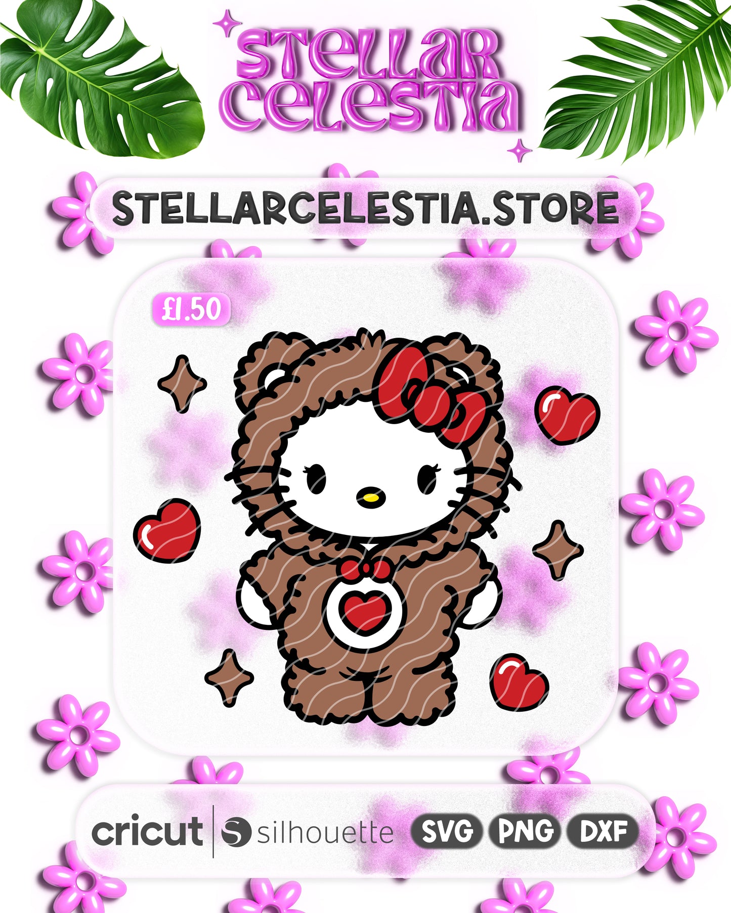 07 - Kawaii Kitty Valentine’s Day SVG - Layered Hello Kitty Sanrio in Fluffy Costume Cut File for Cricut/Silhouette, Digital Download (SVG/PNG)