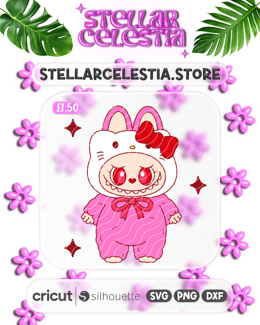 01 - LABUBU x Hello Kitty Cute Trendy Labubu Doll SVG - Layered Kawaii Kitty Sanrio x Labubu Doll Layered SVG Cut File for Cricut/Silhouette, Digital Download (SVG/PNG)