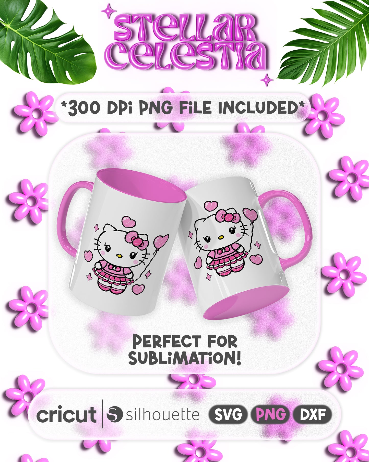 09 - Kawaii Kitty Valentine’s Day SVG - Layered Hello Kitty Sanrio Holding Heart Balloon Cut File for Cricut/Silhouette, Digital Download (SVG/PNG)