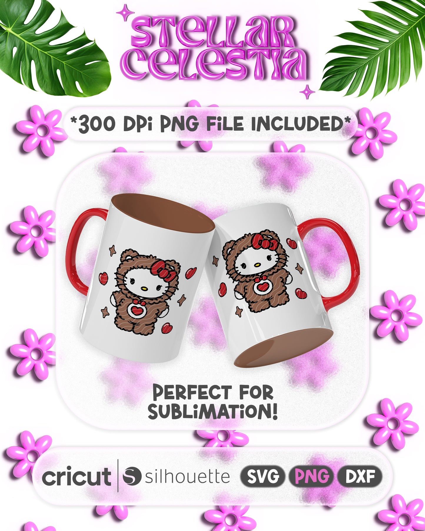 07 - Kawaii Kitty Valentine’s Day SVG - Layered Hello Kitty Sanrio in Fluffy Costume Cut File for Cricut/Silhouette, Digital Download (SVG/PNG)