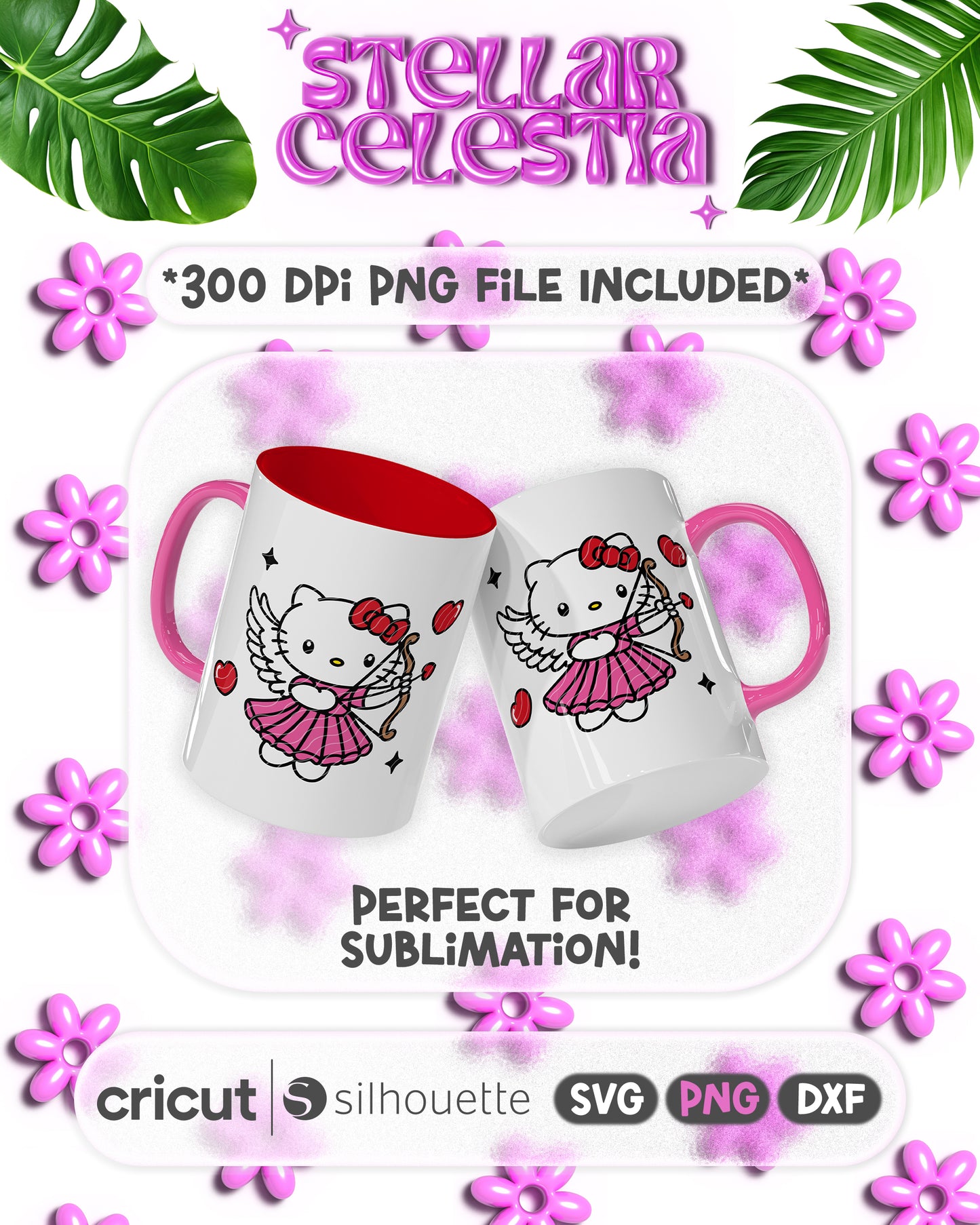 03 - Kawaii Kitty Valentine’s Day Cupid SVG - Layered Hello Kitty Sanrio with Bow & Heart Arrow Cut File for Cricut/Silhouette, Digital Download (SVG/PNG)